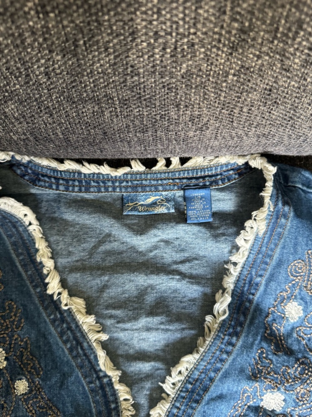 Embroidered Denim Fringe Open-Front Wrangler Blazer - Picture 3 of 4